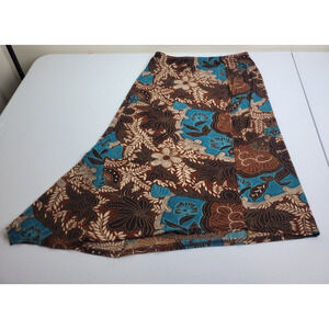 Vtg West End A-Line Skirt Brown Floral Asymmetric Hem Slinky Medium Petite